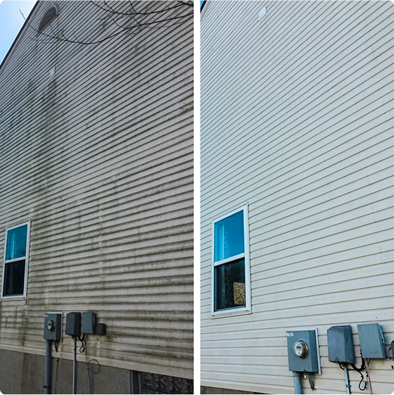 Dirty house siding cleaned to look like new in Broward County.