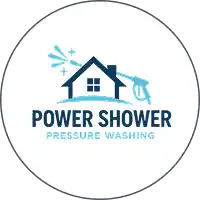 PowerShower logo featuring an image of a house being pressure washed.